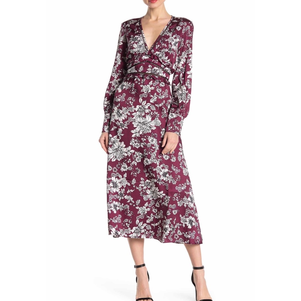 Bardot Jolie Floral Long Sleeve Purple Midi Dress